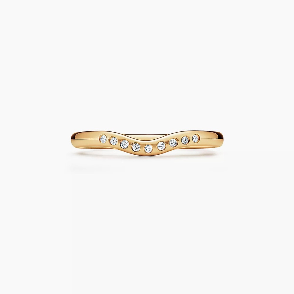 Tiffany stacking band ring with nine diamonds 18k gold size 6